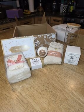 Thank YOU Cozy Gift Set with Cream Plush Socks & Candle